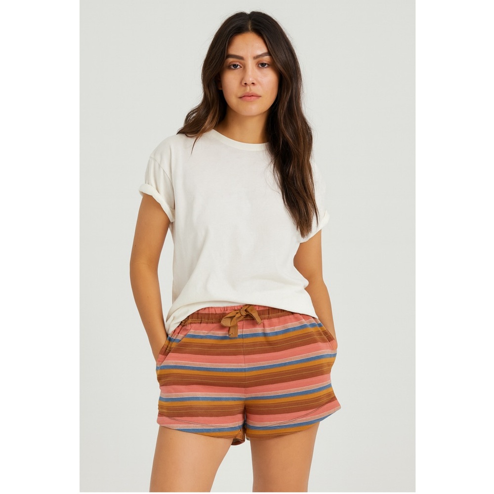 THE GREAT 70s Desert Stripe Cotton Drawstring Waist Bonfire Shorts S
